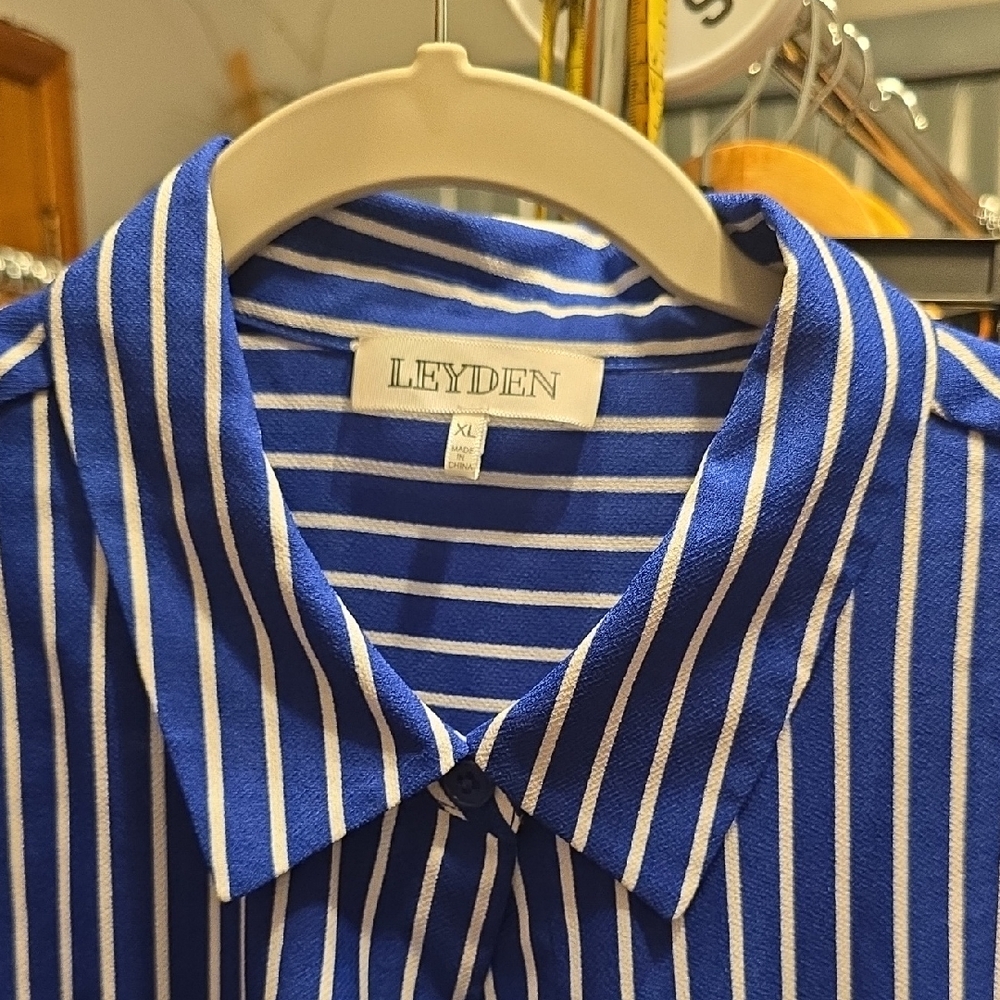 Leyden Ladies Navy and White Striped Shirt